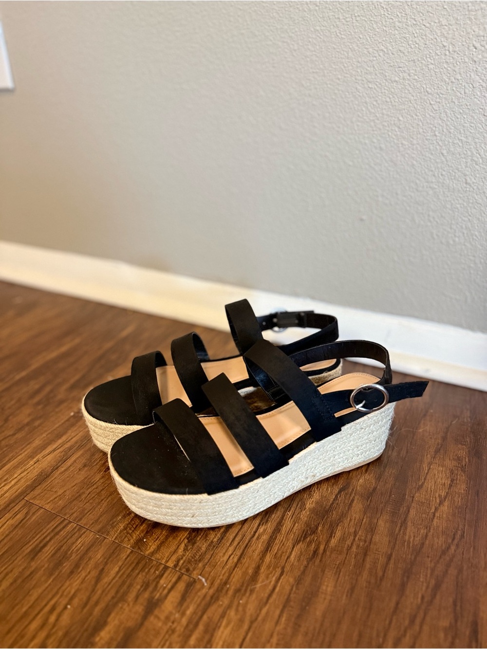 Black Espadrille Platform Sandals with Slingback Strap